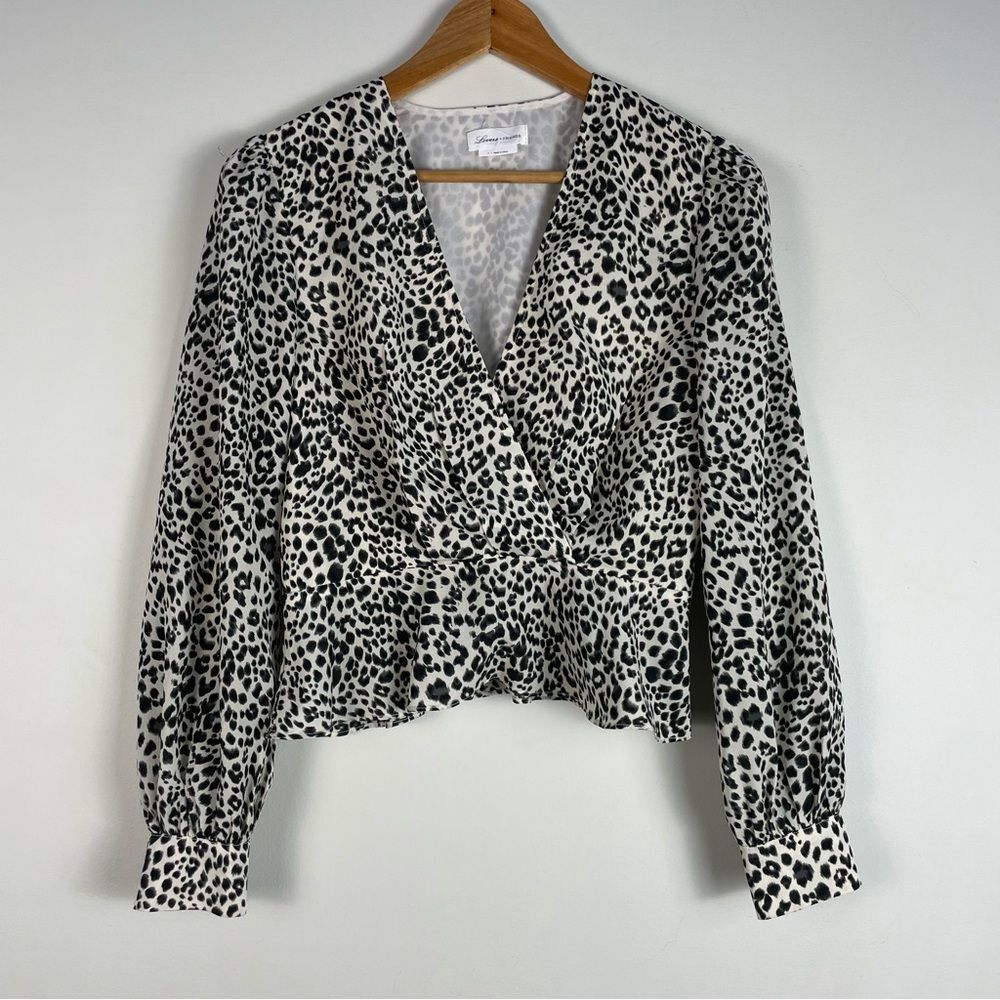 Lovers + Friends Leopard‎ Print Faux Wrap Long Sleeves Crop Top Size S